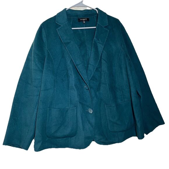 Vintage Talbots Wool Blend Blazer Hunter Green Classic 2 Button Sz 14W Soft Cozy - Picture 1 of 6